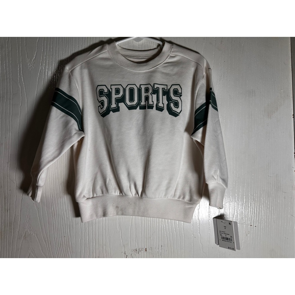 Grayson Mini Toddler Sports Graphic Sweatshirt Off White Green 2T TW02081